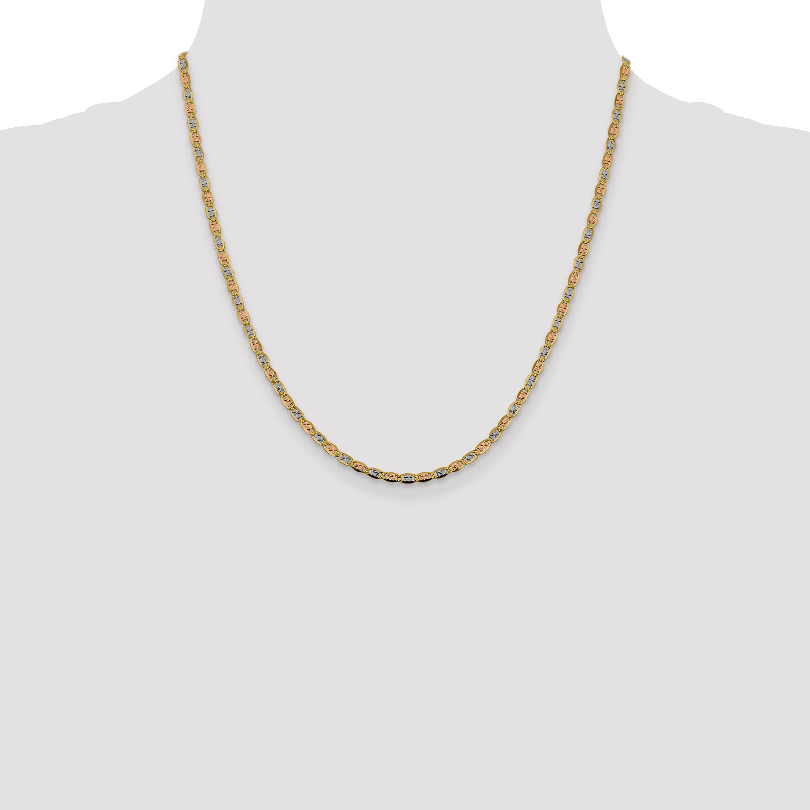 14K 20 inch 2.75mm Tri-color Pav‚ Valentino with Lobster Clasp Chain