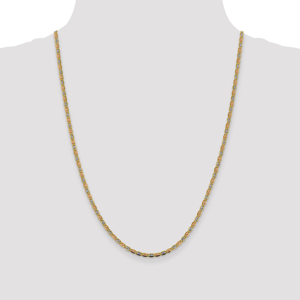 14K 24 inch 2.75mm Tri-color Pav‚ Valentino with Lobster Clasp Chain