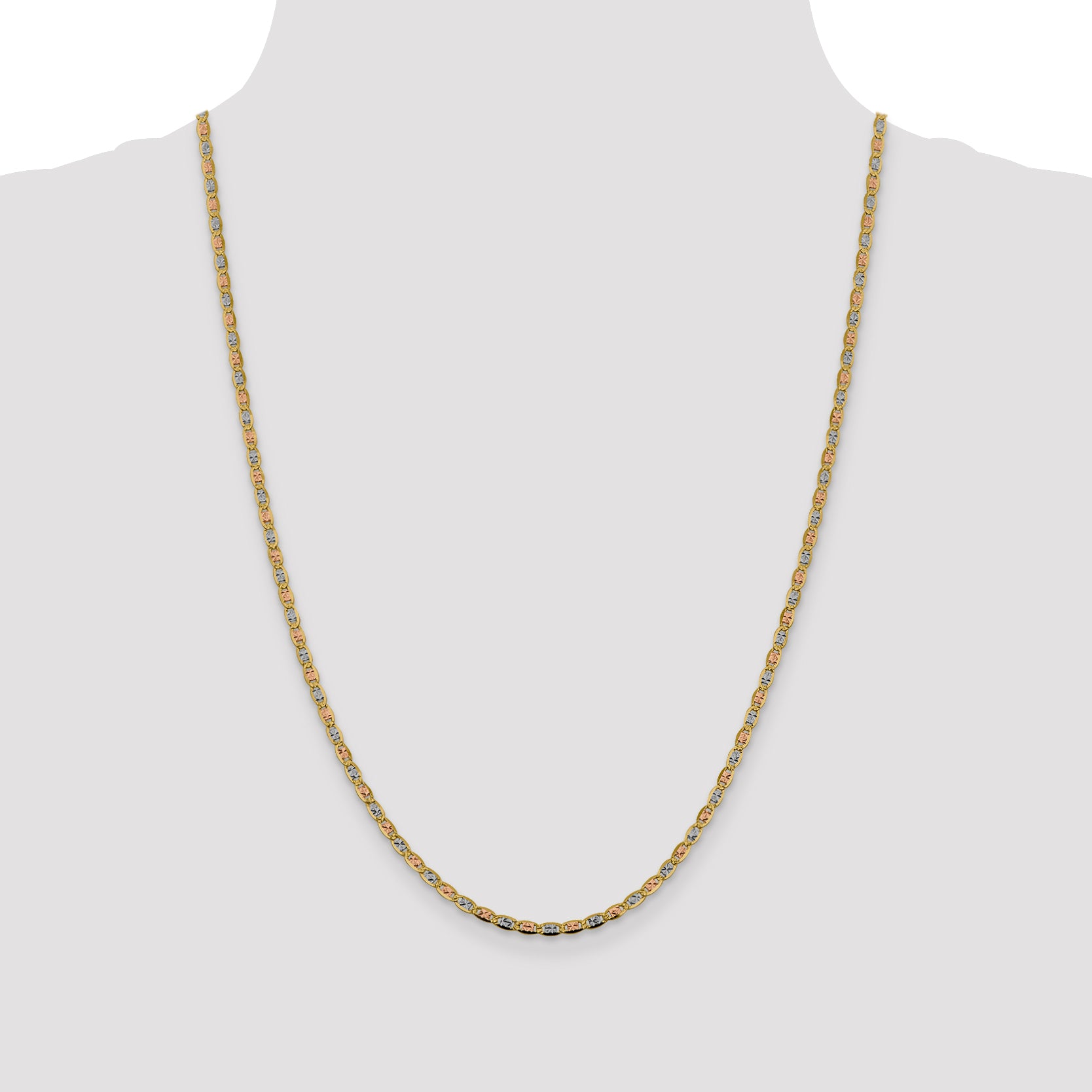 14K 24 inch 2.75mm Tri-color Pav‚ Valentino with Lobster Clasp Chain