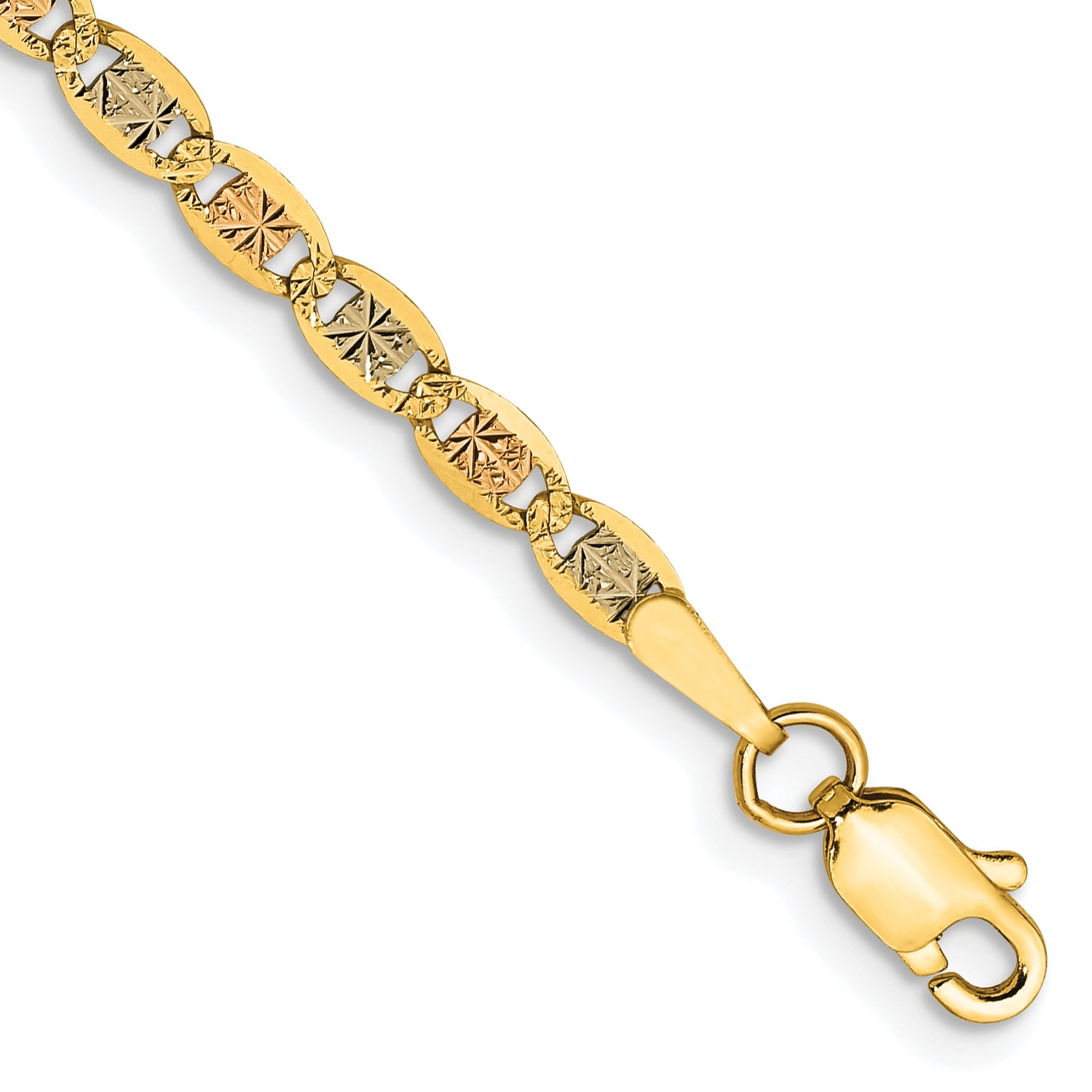 14K 7 inch 2.75mm Tri-color Pav‚ Valentino with Lobster Clasp Bracelet Main image