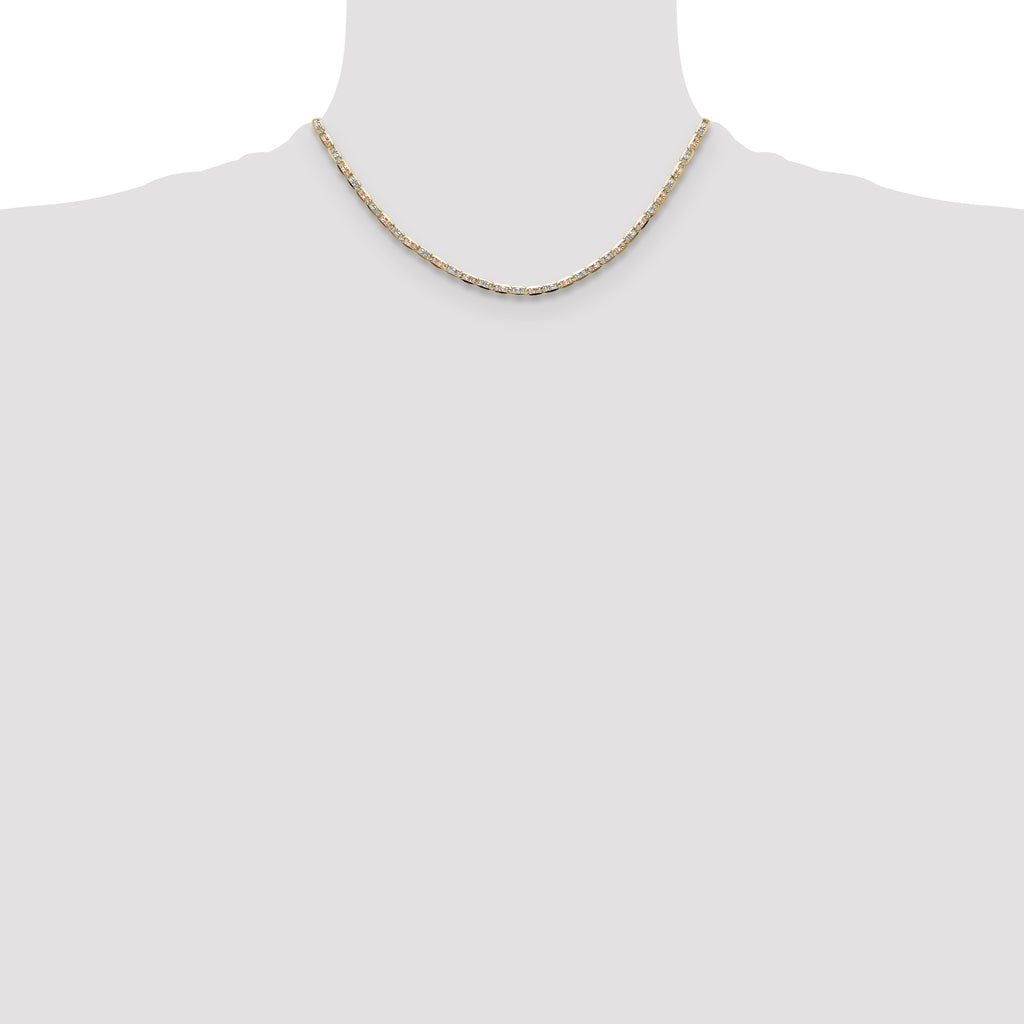 14K Tri-Color Gold Valentino Chain Necklace 3.2mm
