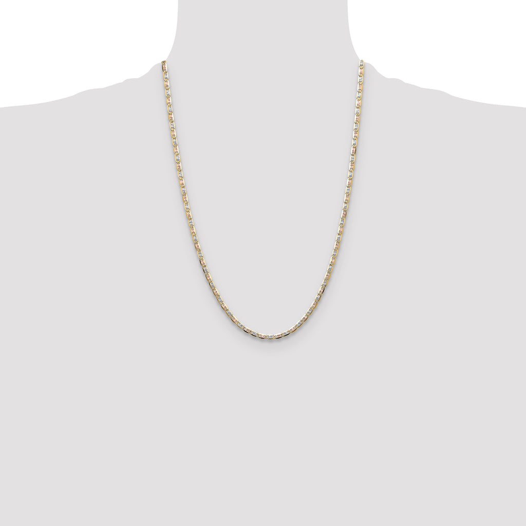 14k 3.2mm Tri-color Gold Pave Valentino Chain