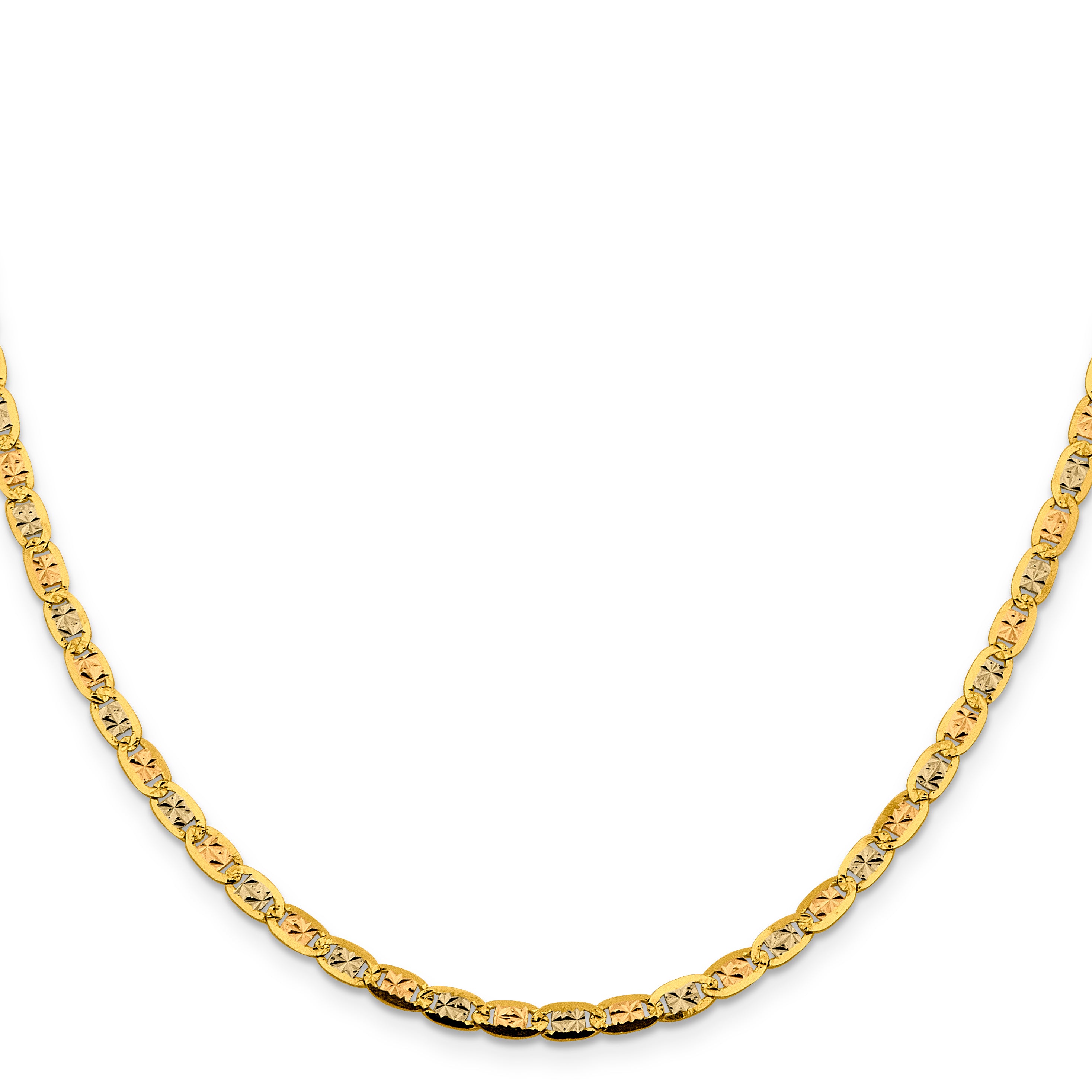 14K Tri-Color Gold Solid Valentino Chain Necklace 3.8mm