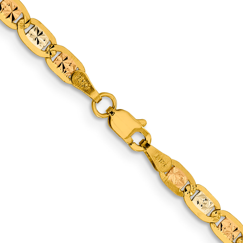 14K Tri-Color Gold Solid Valentino Chain Necklace 3.8mm