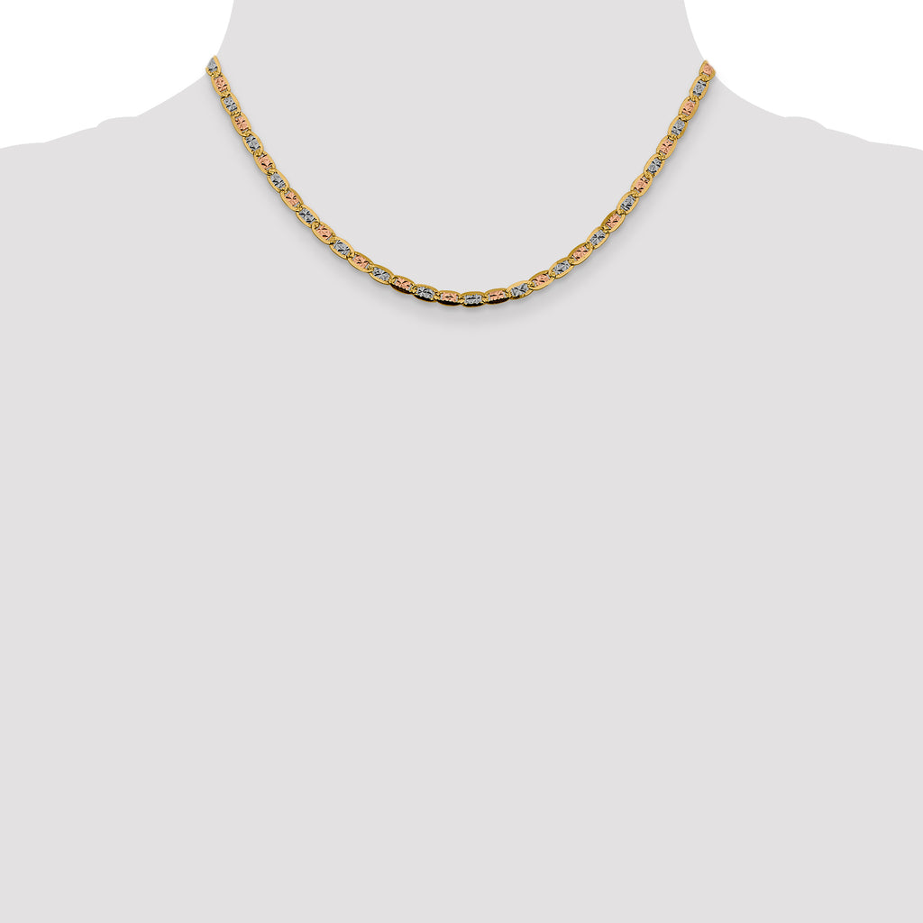 14K Tri-Color Gold Solid Valentino Chain Necklace 3.8mm