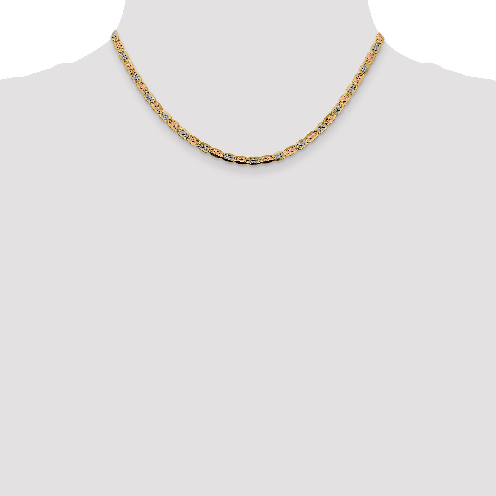 14K Tri-Color Gold Solid Valentino Chain Necklace 3.8mm