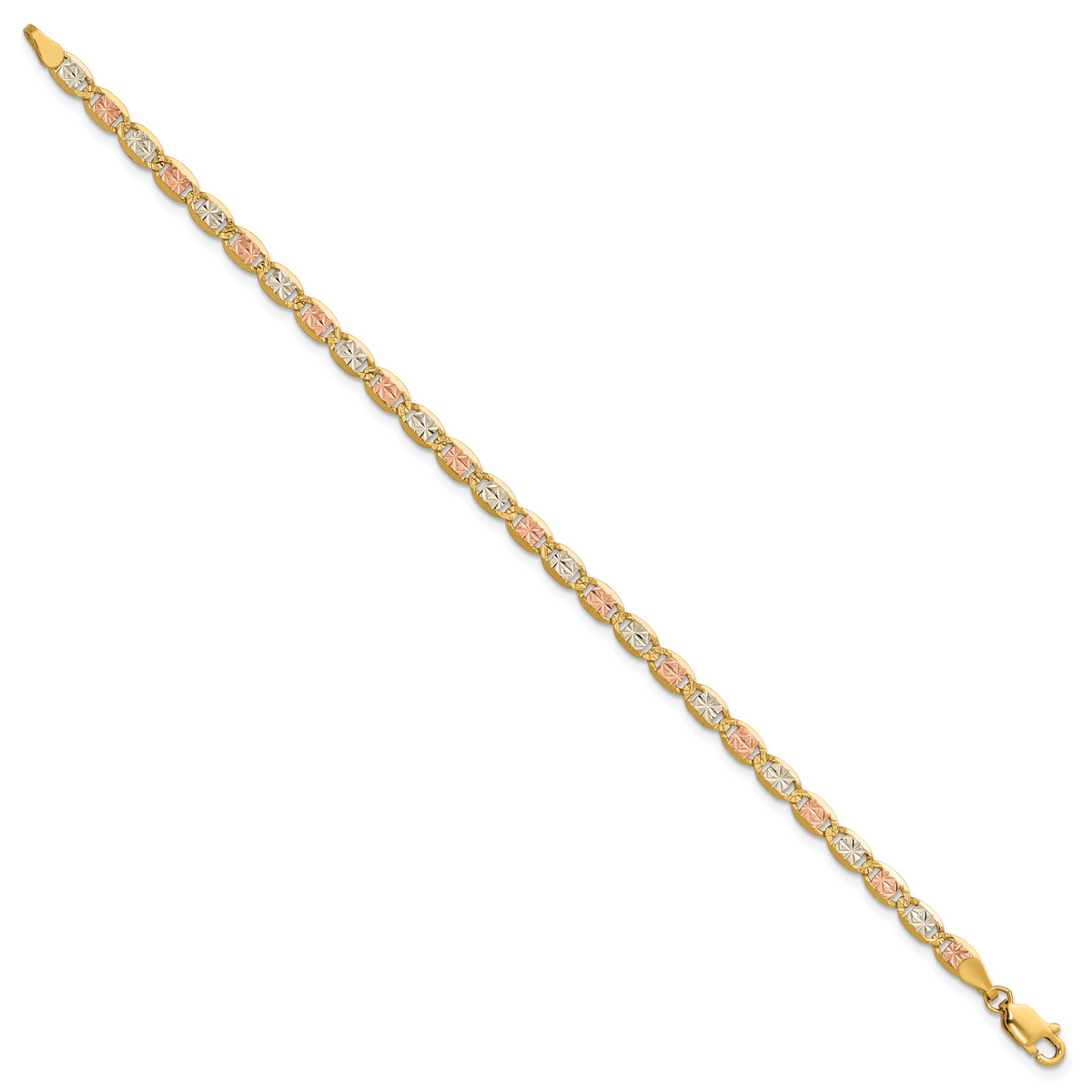 14K 7 inch 3.8mm Tri-color Pav� Valentino with Lobster Clasp Bracelet