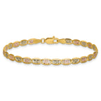 14K 3.8mm Tri-color Pave Valentino with Lobster Clasp Bracelet
