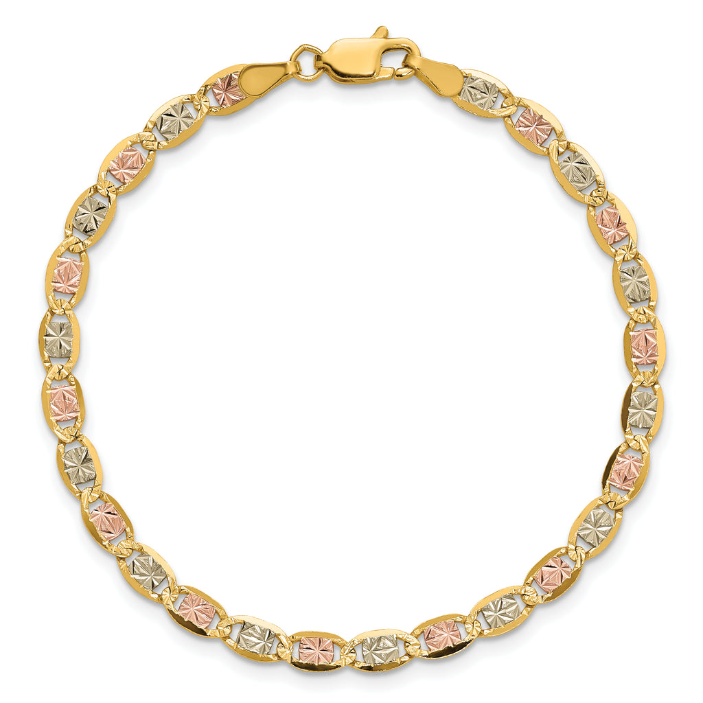 14K 3.8mm Tri-color Pave Valentino with Lobster Clasp Bracelet