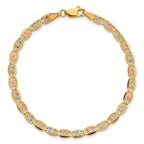 14K 3.8mm Tri-color Pave Valentino with Lobster Clasp Bracelet