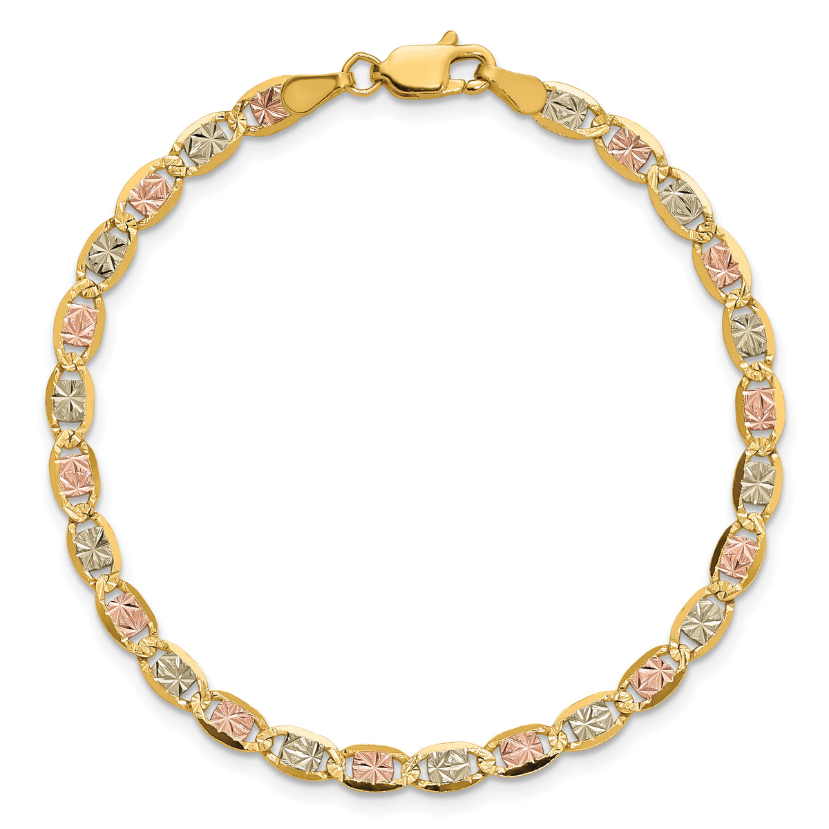 14K 7 inch 3.8mm Tri-color Pav� Valentino with Lobster Clasp Bracelet