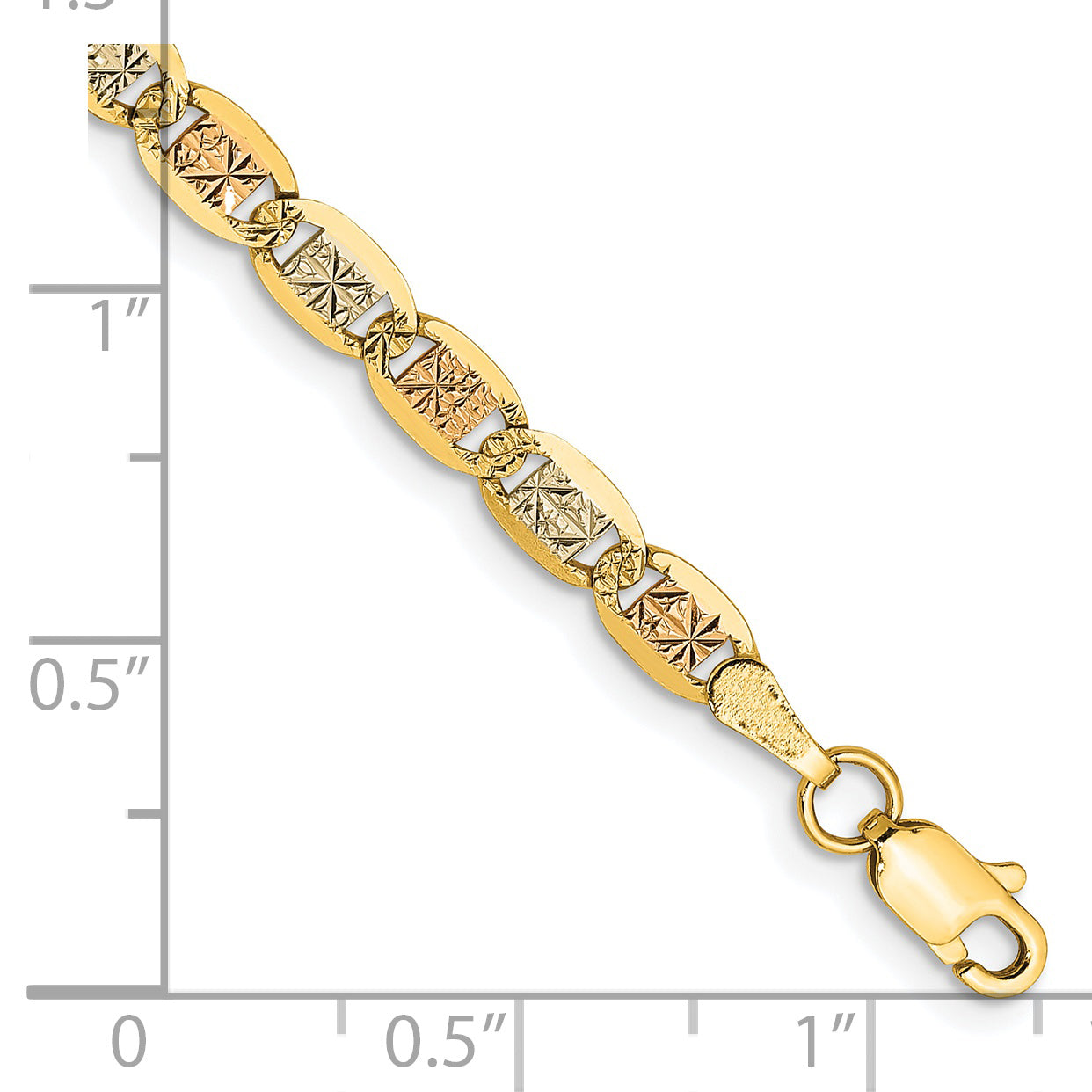 14K 8 inch 3.8mm Tri-color Pav‚ Valentino with Lobster Clasp Bracelet