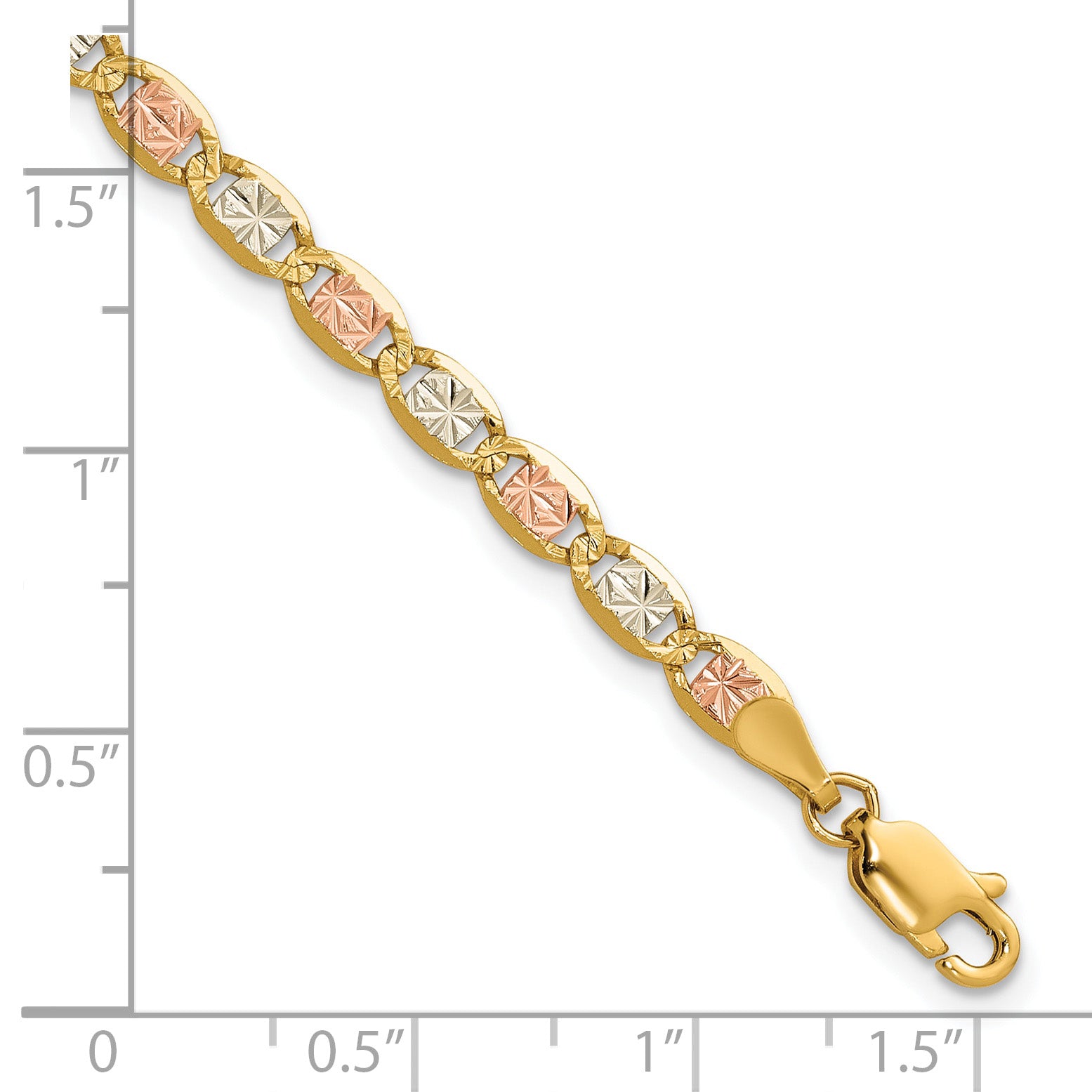 14K 3.8mm Tri-color Pave Valentino with Lobster Clasp Bracelet