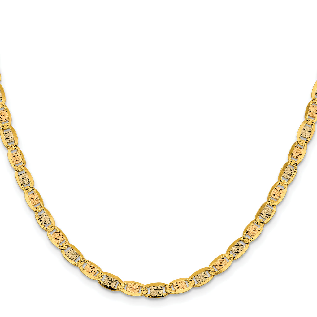 14K 26 inch 4.65mm Tri-color Pav‚ Valentino with Lobster Clasp Chain