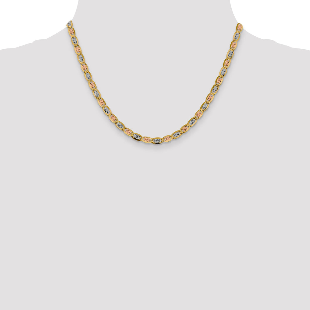 14K 18 inch 4.65mm Tri-color Pav‚ Valentino with Lobster Clasp Chain