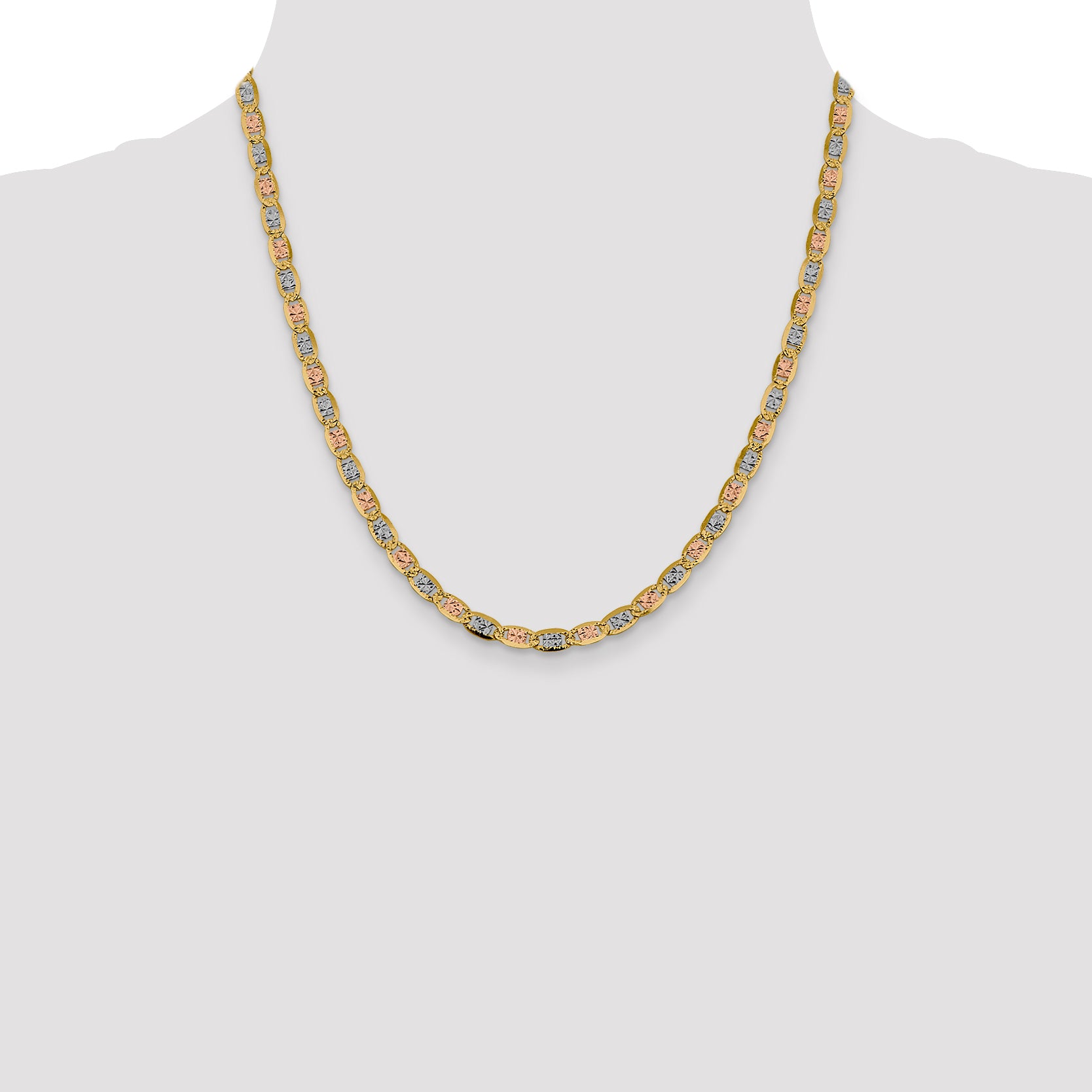 14K 20 inch 4.65mm Tri-color Pav‚ Valentino with Lobster Clasp Chain