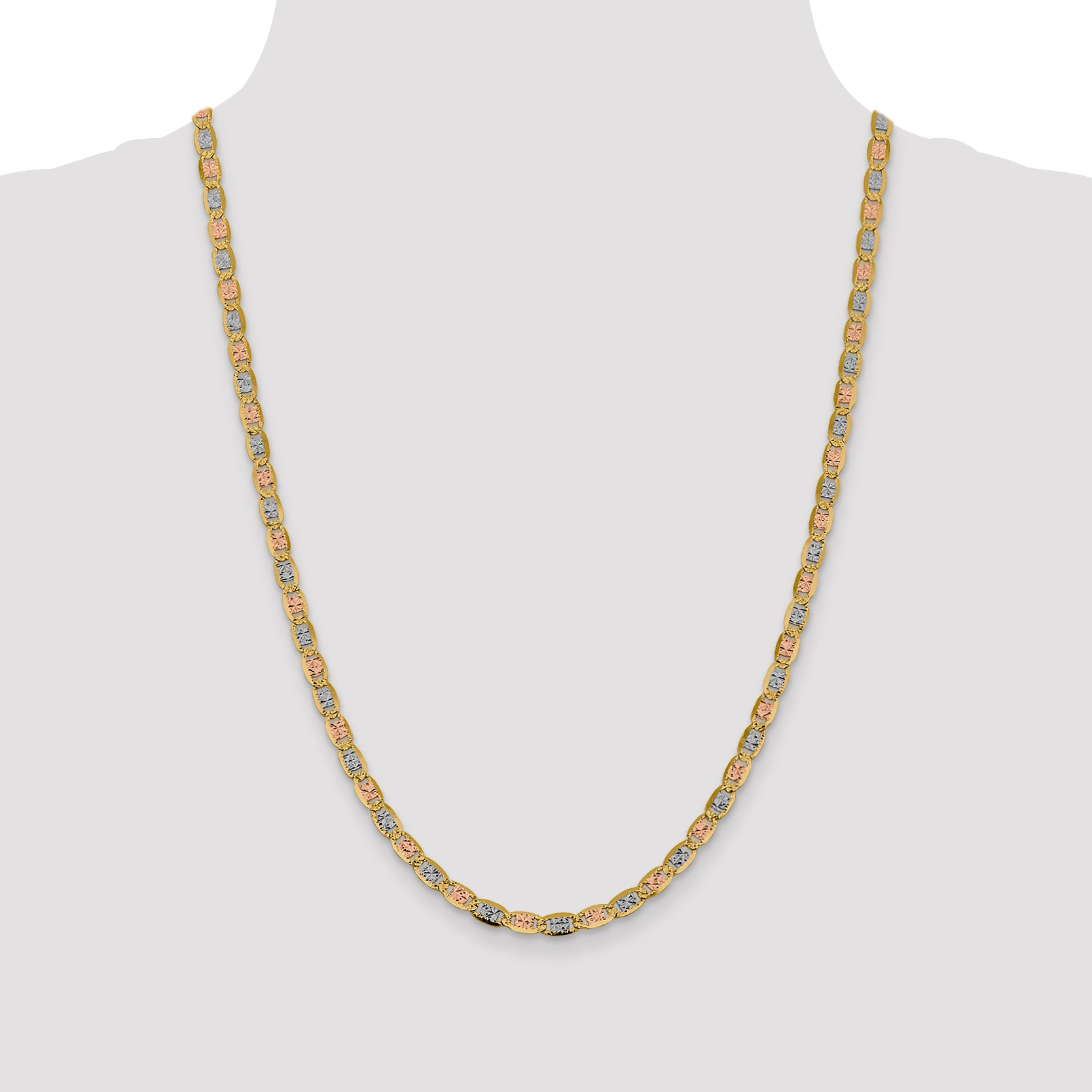 14K 24 inch 4.65mm Tri-color Pav‚ Valentino with Lobster Clasp Chain