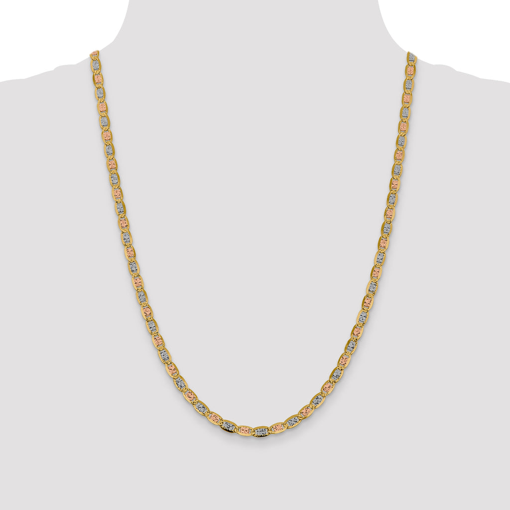 14K 24 inch 4.65mm Tri-color Pav‚ Valentino with Lobster Clasp Chain