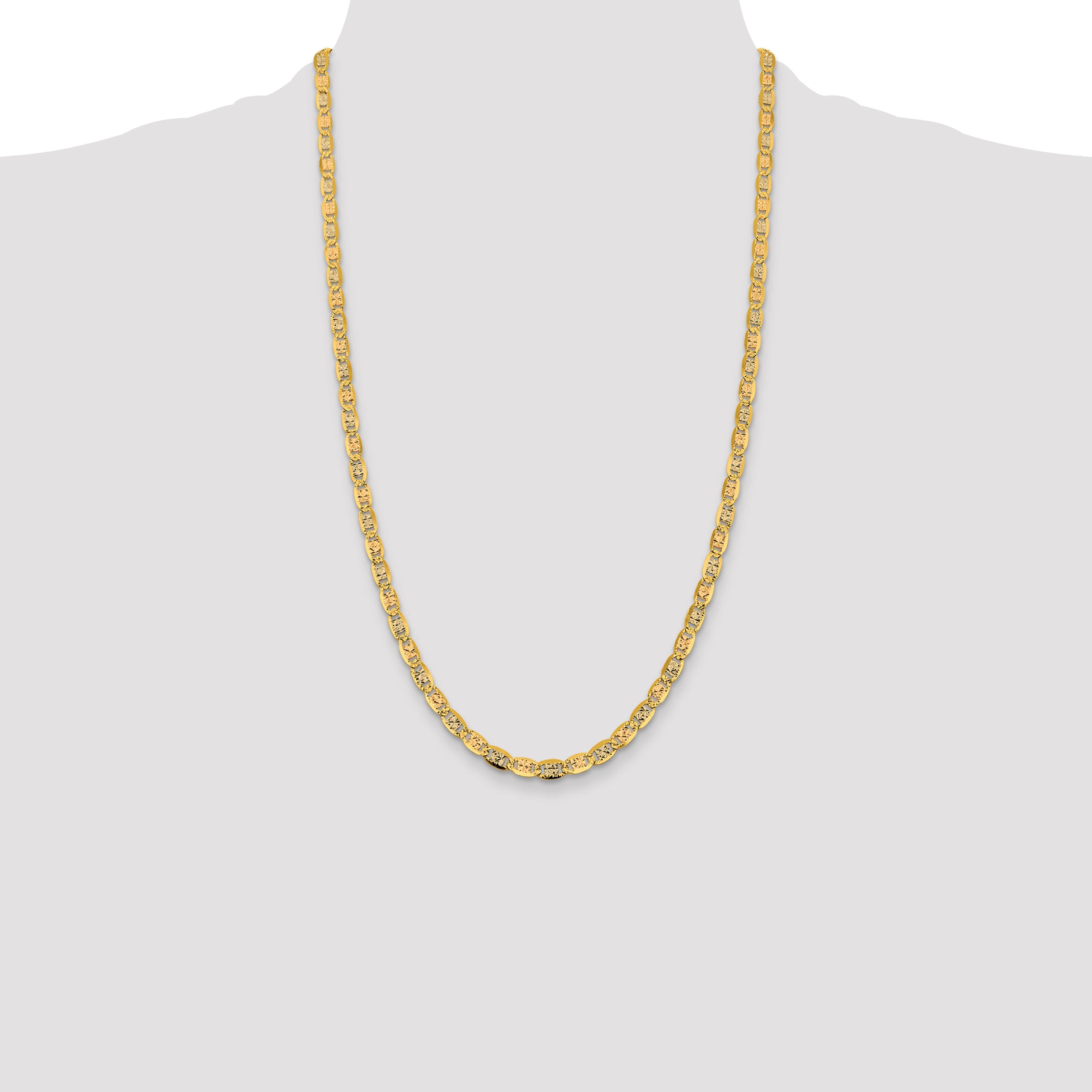 14K 26 inch 4.65mm Tri-color Pav‚ Valentino with Lobster Clasp Chain