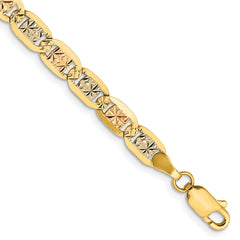 14K 8 inch 4.65mm Tri-color Pav‚ Valentino with Lobster Clasp Bracelet