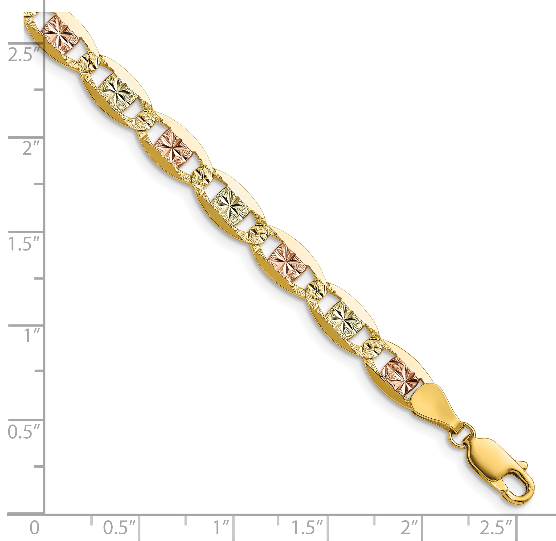 14k 6.1mm Tri-color Gold Pav‚ Valentino Chain