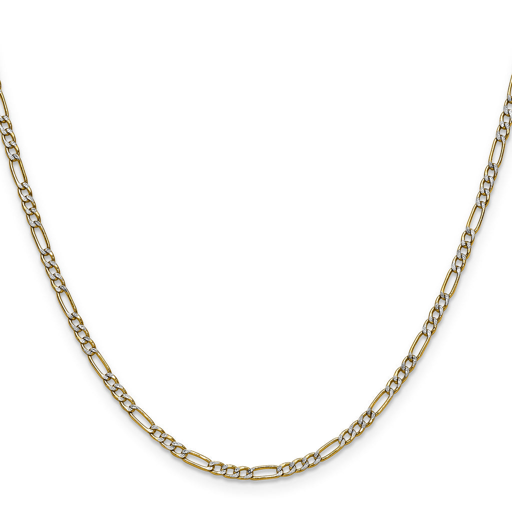 14k 2.3mm Semi-solid with Rhodium Pav‚ Figaro Chain