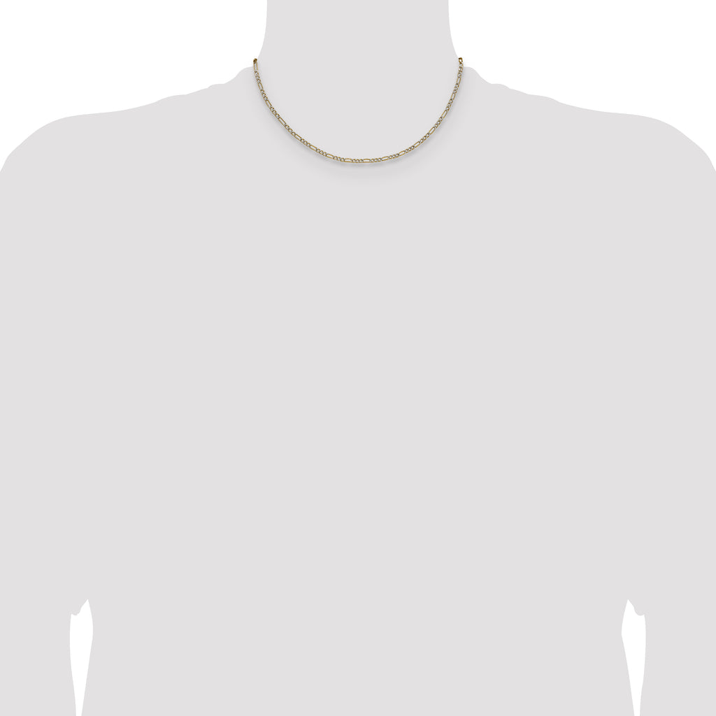 14k 2.3mm Semi-solid with Rhodium Pav‚ Figaro Chain