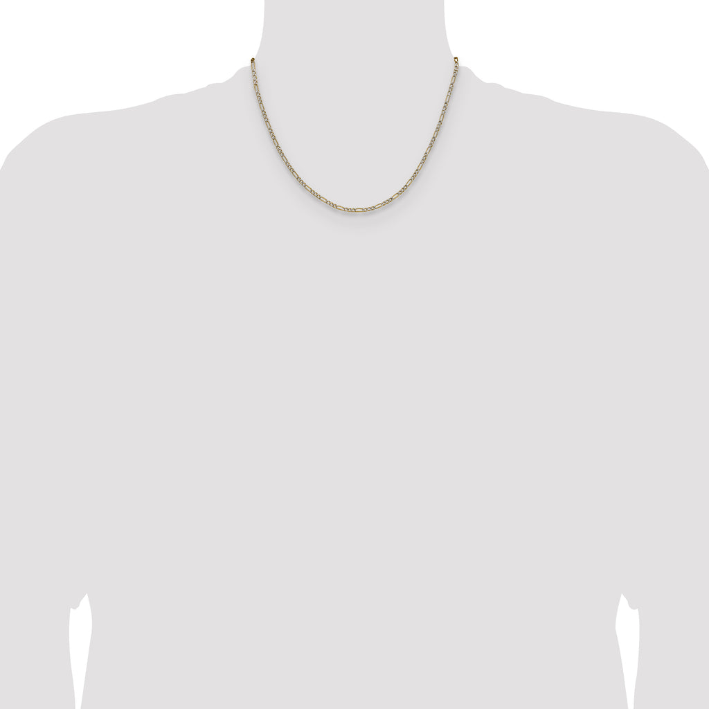 14k 2.3mm Semi-solid with Rhodium Pav‚ Figaro Chain