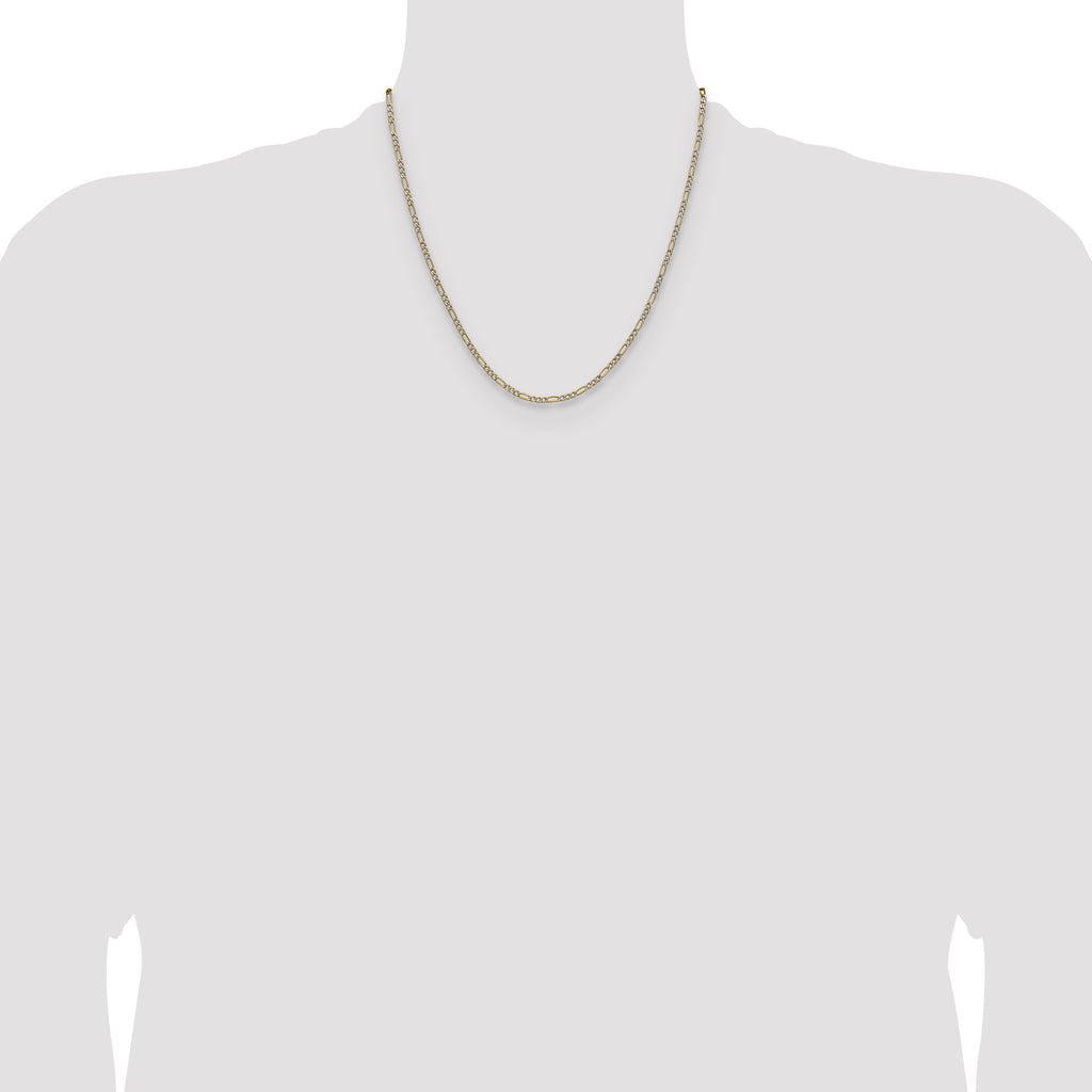 14k 2.3mm Semi-solid with Rhodium Pav‚ Figaro Chain