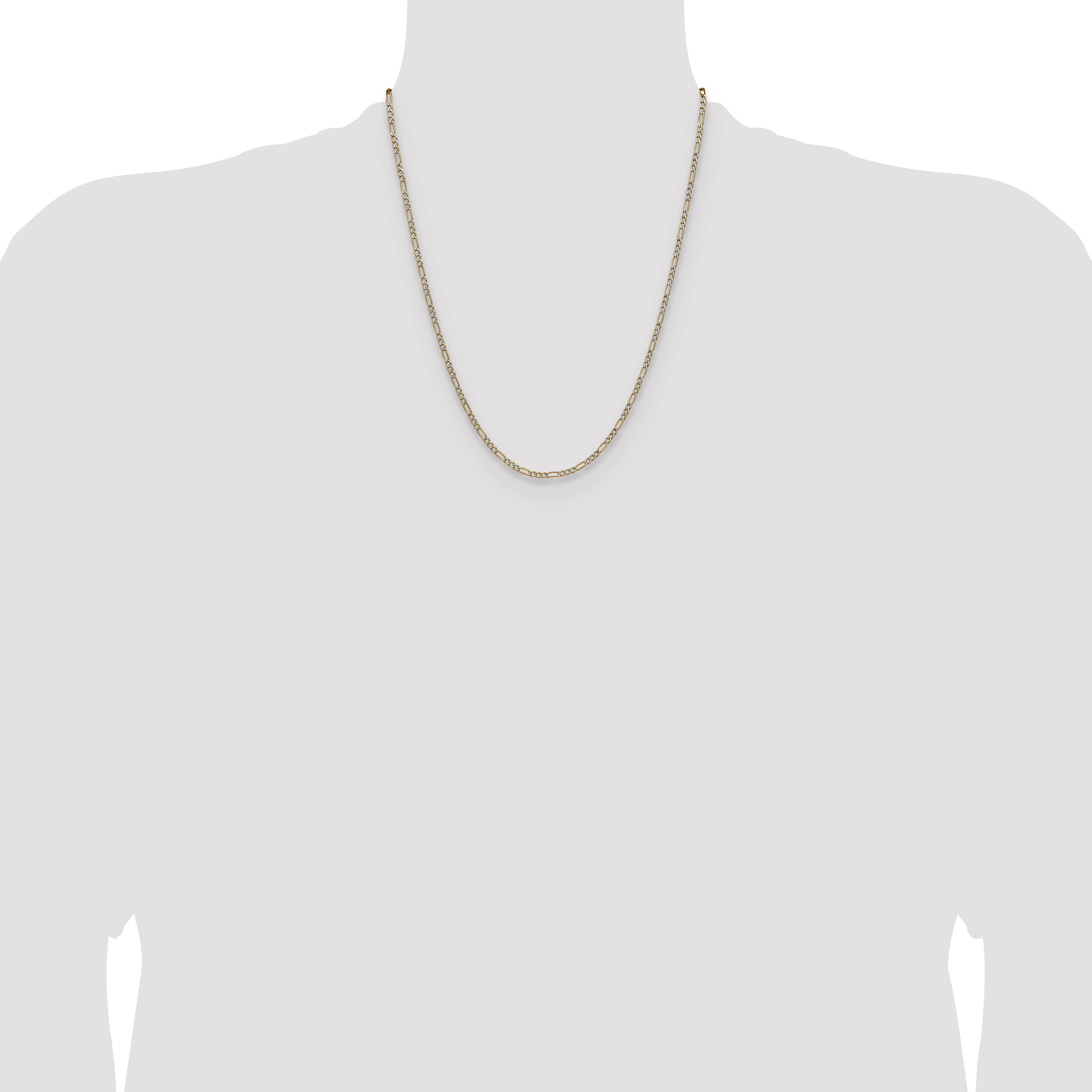 14k 2.3mm Semi-solid with Rhodium Pav‚ Figaro Chain