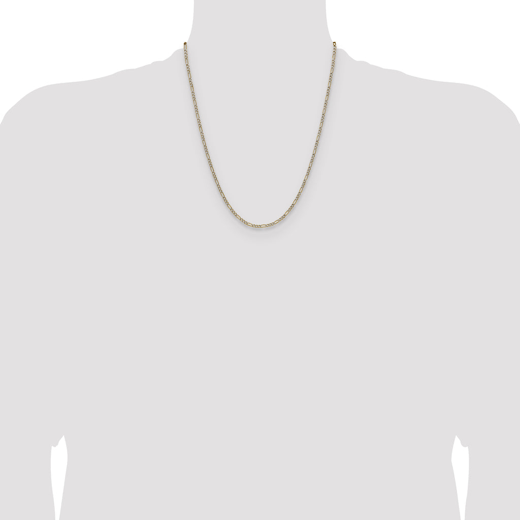 14k 2.3mm Semi-solid with Rhodium Pav‚ Figaro Chain