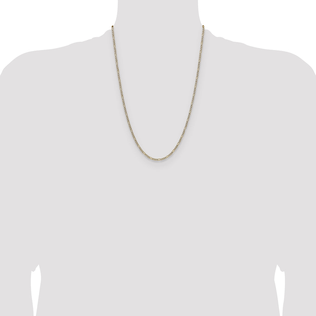 14k 2.3mm Semi-solid with Rhodium Pav‚ Figaro Chain