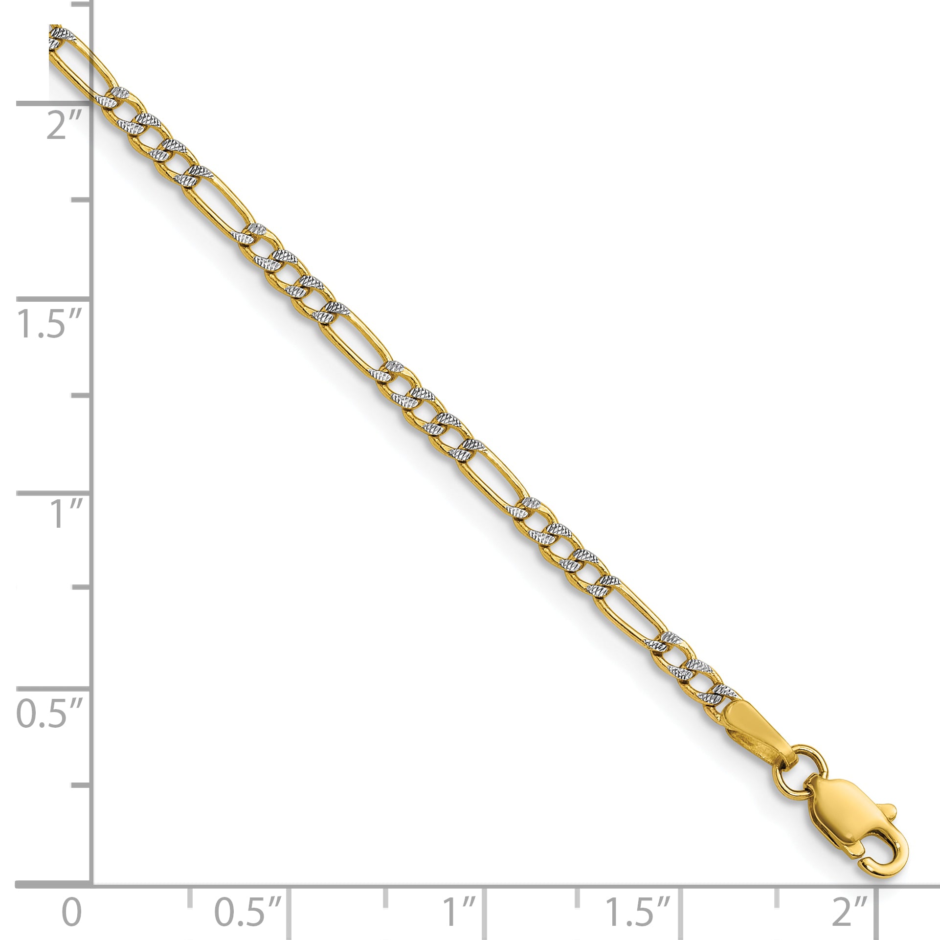 14k 2.3mm Semi-solid with Rhodium Pav‚ Figaro Chain
