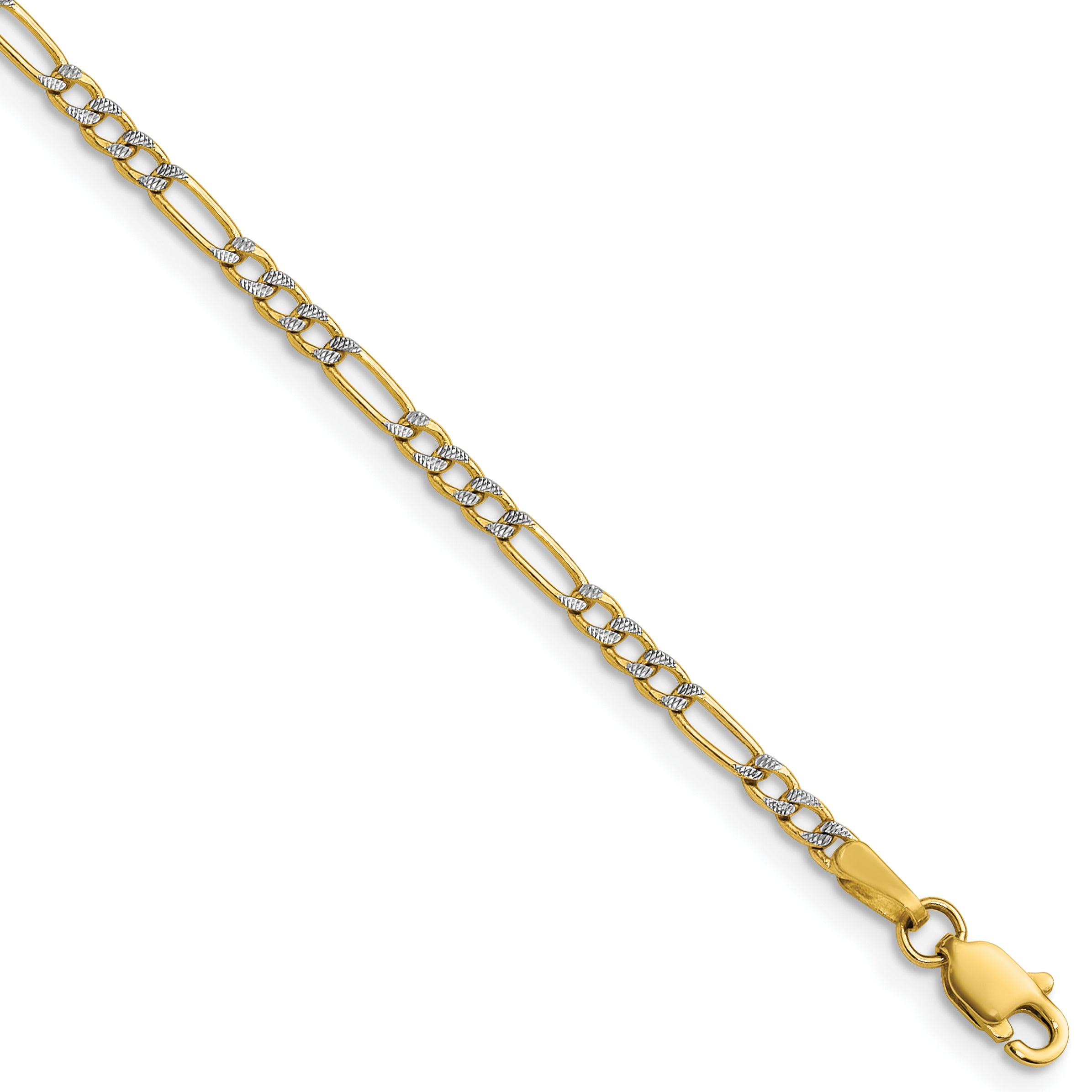 14k 2.3mm Semi-solid with Rhodium Pav‚ Figaro Chain Main image