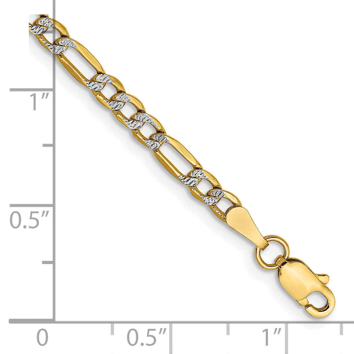 14K 7 inch 3.2mm Semi-Solid with Rhodium Pavâ Figaro with Lobster Clasp Bracelet Secondary image