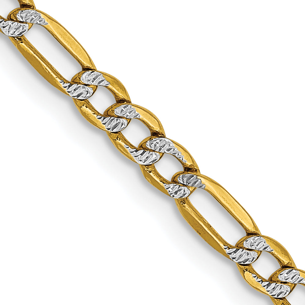 14K 22 inch 3.2mm Semi-Solid with Rhodium-Platedodium Pav‚ Figaro with Lobster Clasp Chain Main image