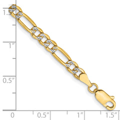 14K 8 inch 3.9mm Semi-Solid with Rhodium Pav‚ Figaro with Lobster Clasp Bracelet