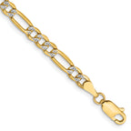 14K 3.9mm Semi-Solid with Rhodium Pave Figaro with Lobster Clasp Bracelet