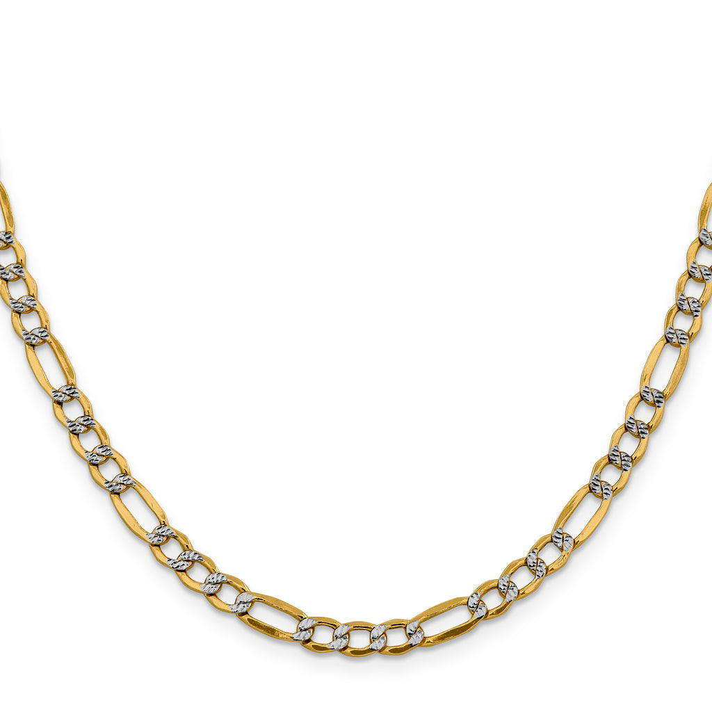 14K 26 inch 5.25mm Semi-Solid with Rhodium Pav‚ Figaro with Lobster Clasp Chain