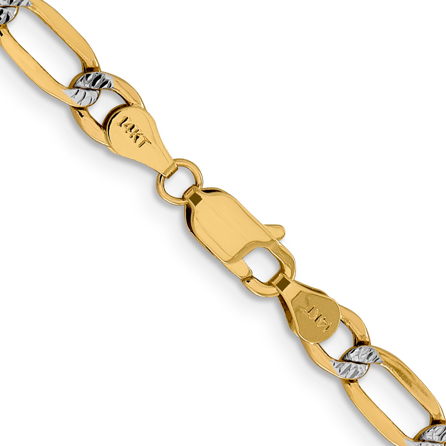 14K 26 inch 5.25mm Semi-Solid with Rhodium Pav‚ Figaro with Lobster Clasp Chain
