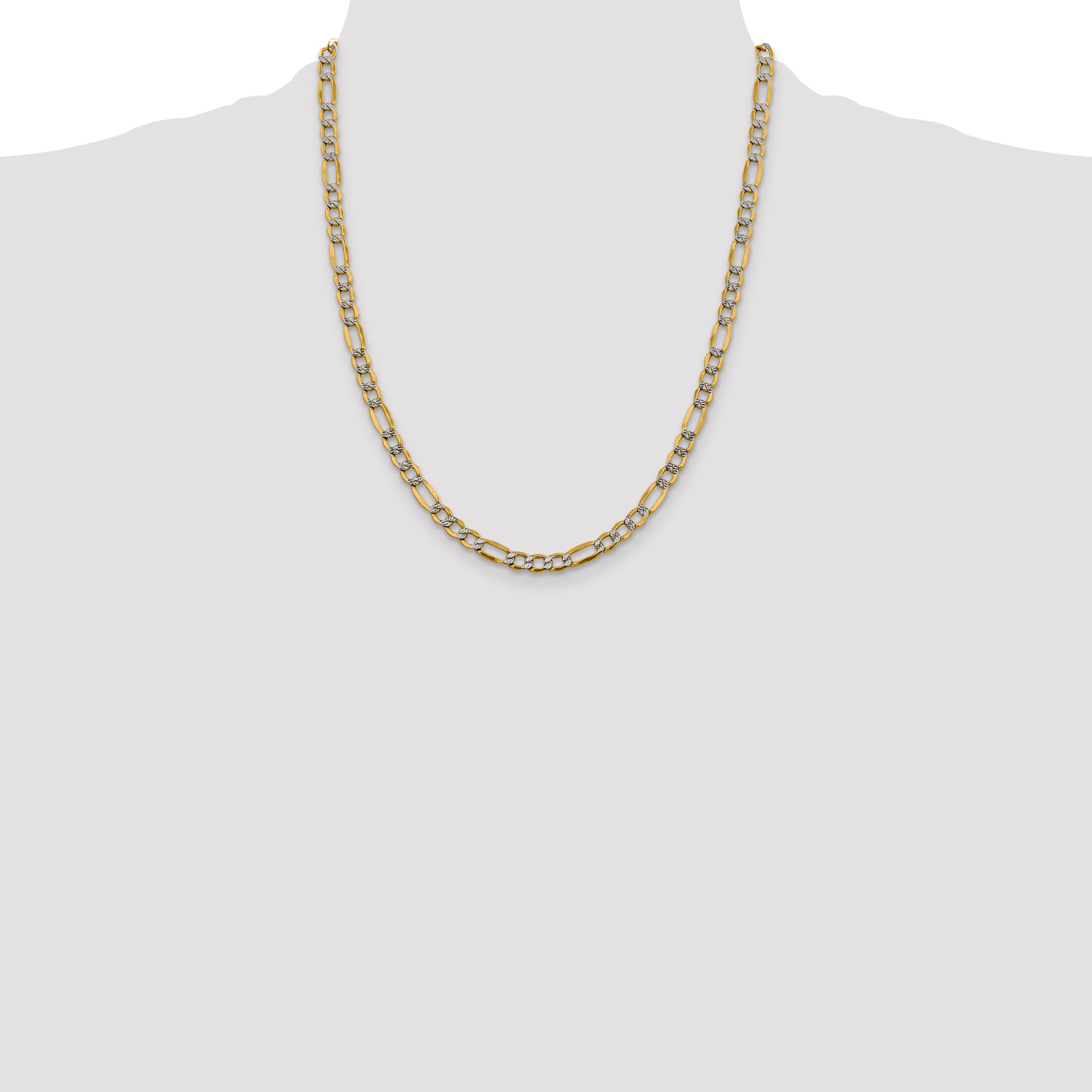 14K 22 inch 5.25mm Semi-Solid with Rhodium Pav‚ Figaro with Lobster Clasp Chain