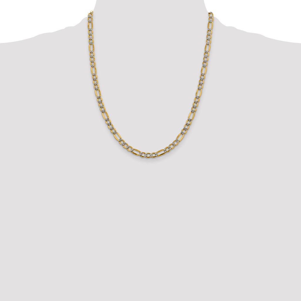14K 22 inch 5.25mm Semi-Solid with Rhodium Pav‚ Figaro with Lobster Clasp Chain