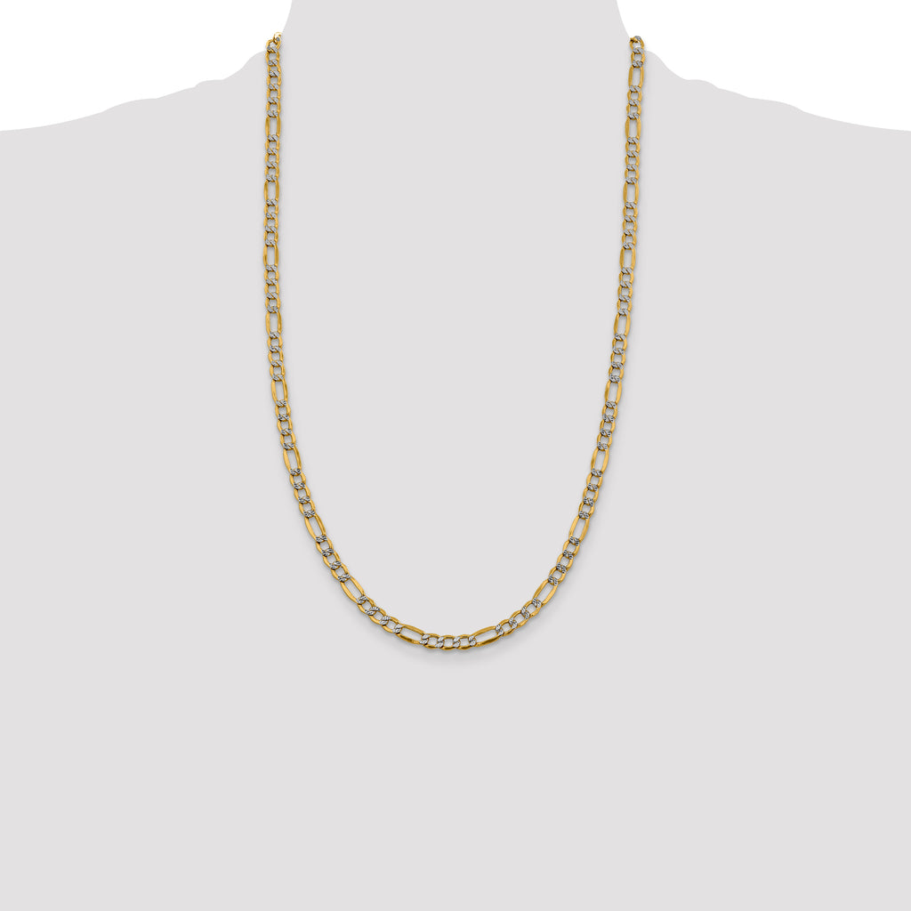 14K 26 inch 5.25mm Semi-Solid with Rhodium Pav‚ Figaro with Lobster Clasp Chain