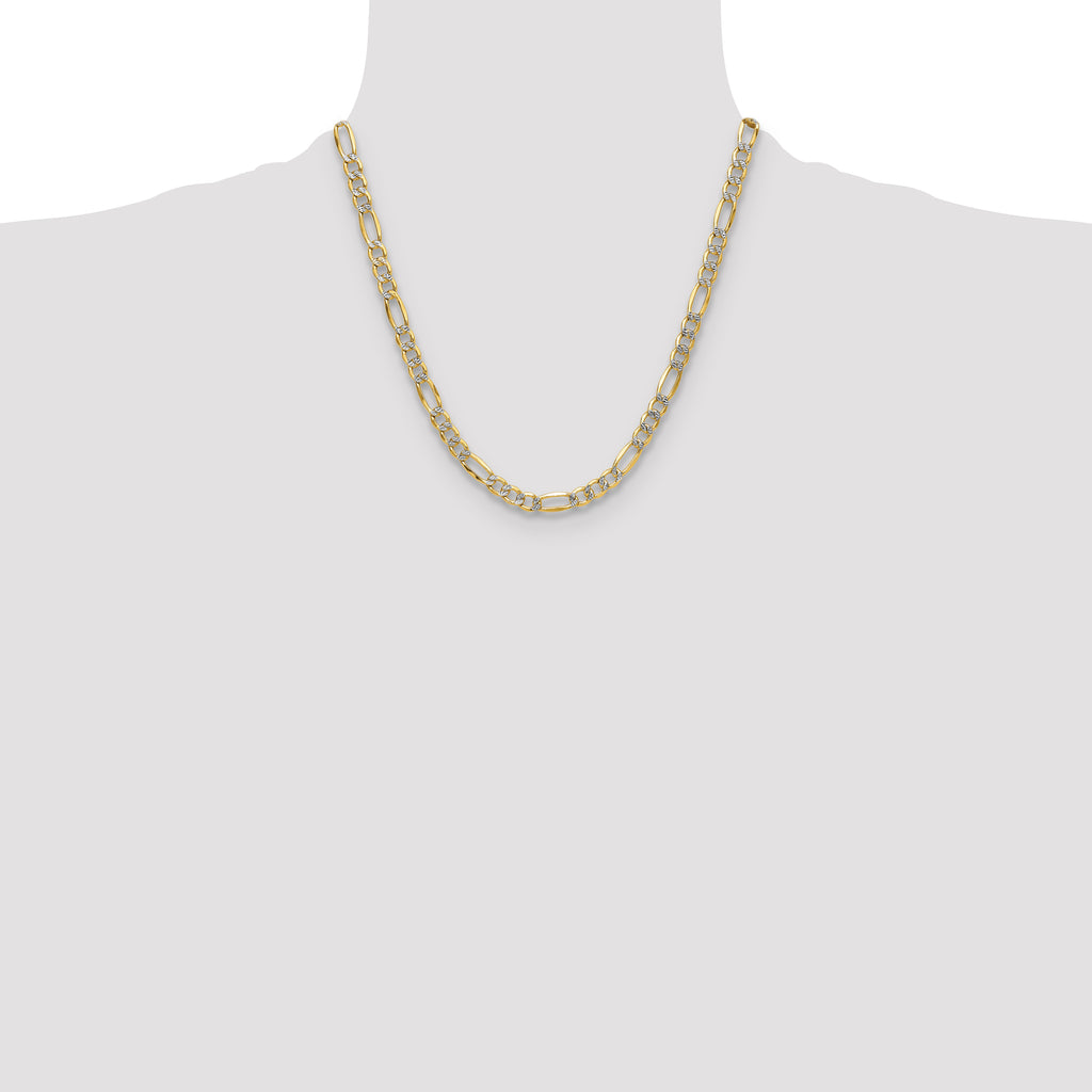 14k 6.5mm Semi-solid with Rhodium Pav‚ Figaro Chain