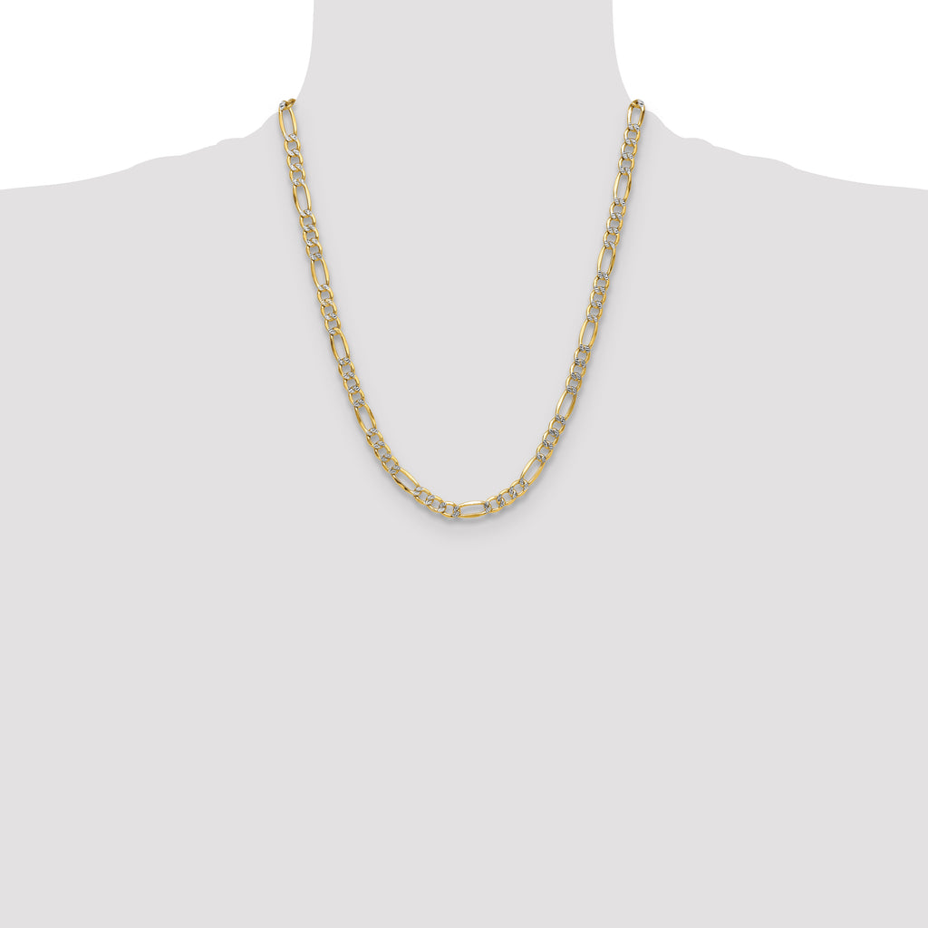 14k 6.5mm Semi-solid with Rhodium Pav‚ Figaro Chain