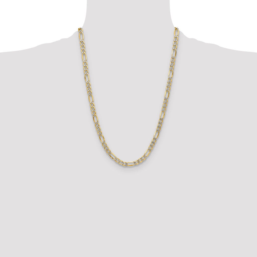 14k 6.5mm Semi-solid with Rhodium Pav‚ Figaro Chain