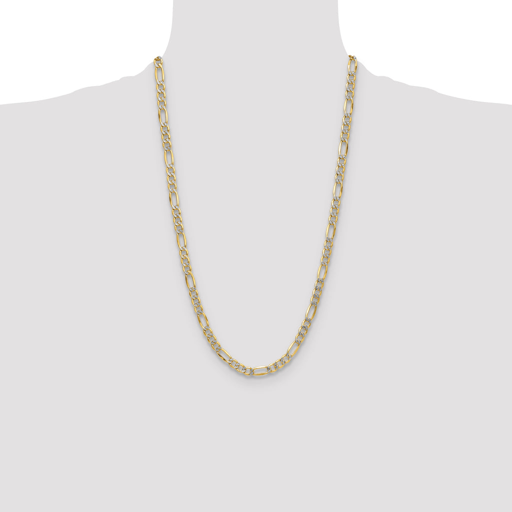 14k 6.5mm Semi-solid with Rhodium Pav‚ Figaro Chain