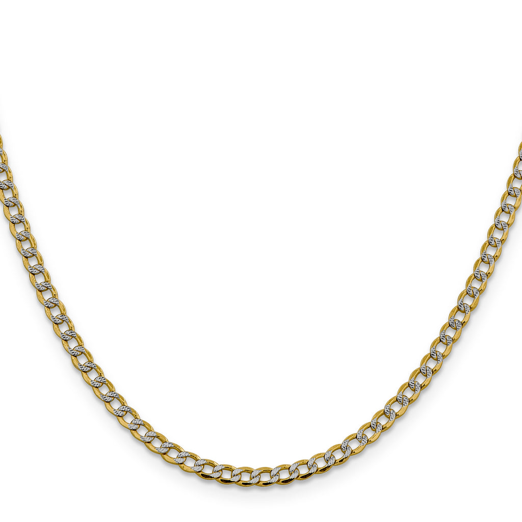 14K 16 inch 3.4mm Semi-Solid with Rhodium Pav� Curb with Lobster Clasp Chain
