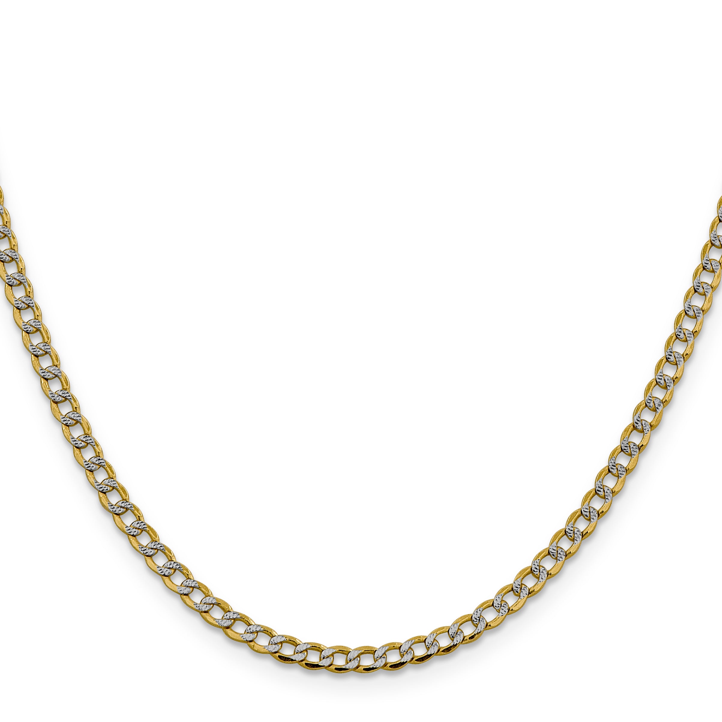 14K 24 inch 3.4mm Semi-Solid with Rhodium Pav‚ Curb with Lobster Clasp Chain