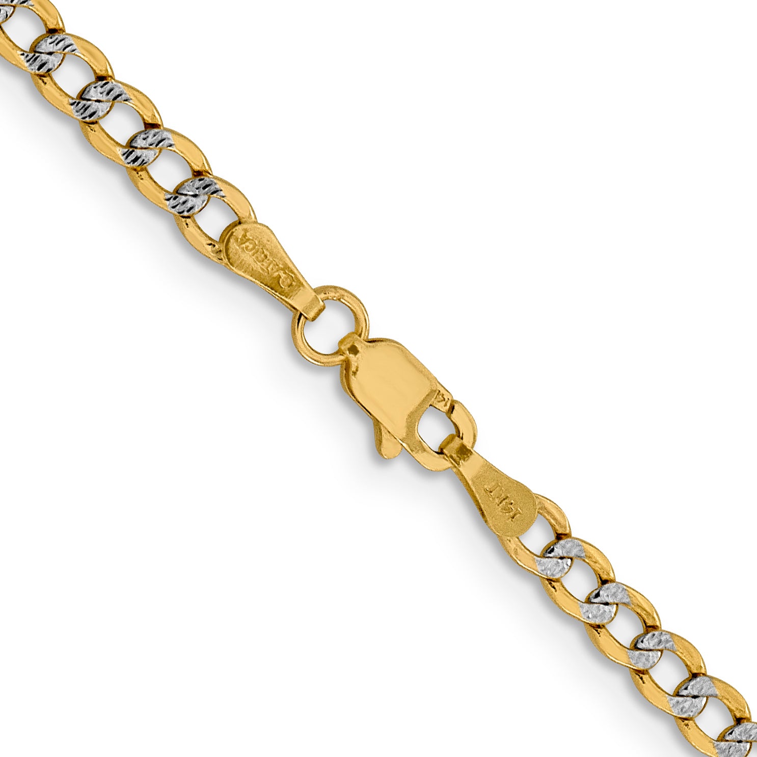 14K 24 inch 3.4mm Semi-Solid with Rhodium Pav‚ Curb with Lobster Clasp Chain